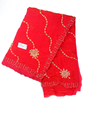 Crimson Red Designer Saree with Gold Aari Embroidery for Weddings and Festive Celebrations