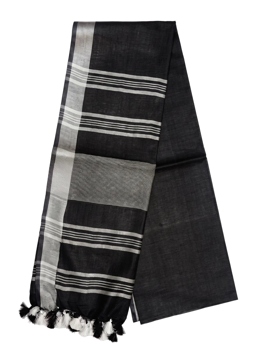 Black Striped Jaipur Cotton Saree with Handwoven Rajasthani Craft for Summer Parties and Cultural Celebrations