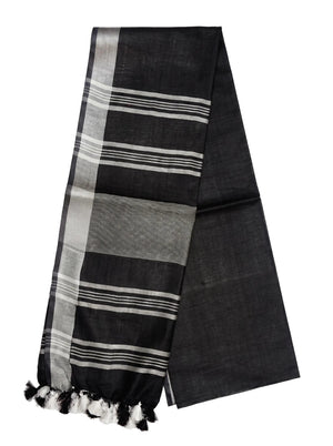 Black Striped Jaipur Cotton Saree with Handwoven Rajasthani Craft for Summer Parties and Cultural Celebrations