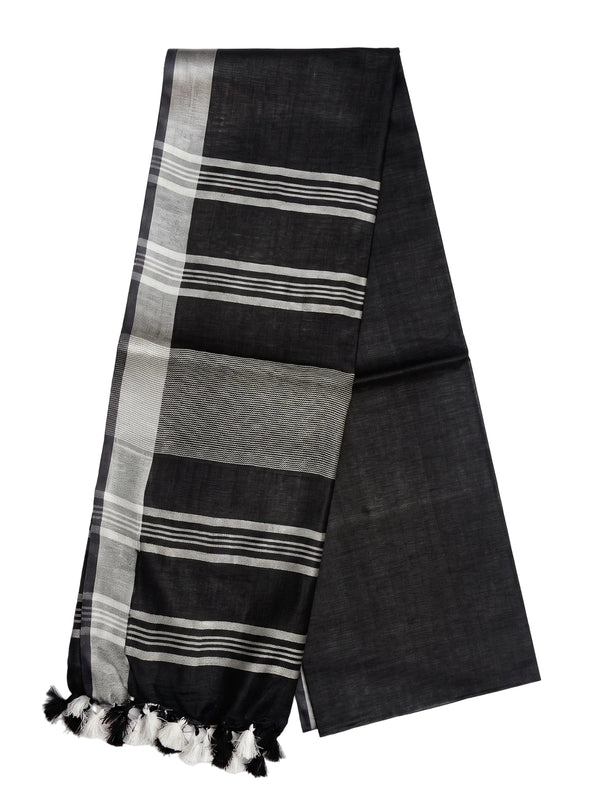Black Striped Jaipur Cotton Saree with Handwoven Rajasthani Craft for Summer Parties and Cultural Celebrations