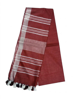 Dark Maroon Striped Jaipur Cotton Saree with Handwoven Rajasthani Craft for Summer Parties and Cultural Celebrations