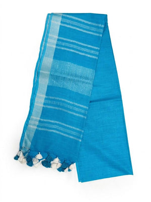 Bright Blue Striped Jaipur Cotton Saree with Handwoven Rajasthani Craft for Summer Parties and Cultural Celebrations
