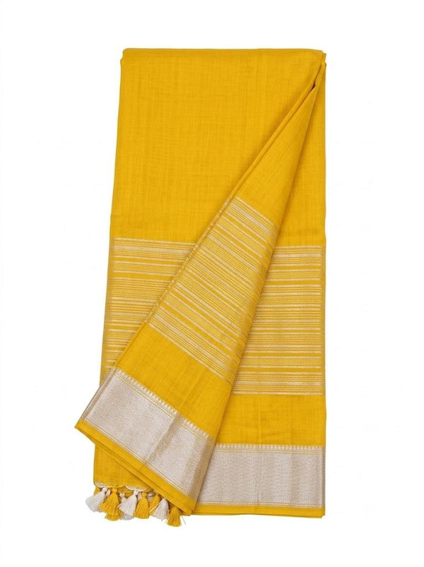 Yellow Striped Jaipur Cotton Saree with Handwoven Rajasthani Craft for Summer Parties and Cultural Celebrations