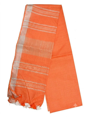 Orange Striped Jaipur Cotton Saree with Handwoven Rajasthani Craft for Summer Parties and Cultural Celebrations