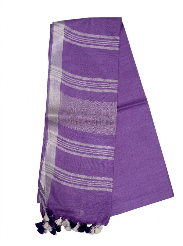 Purple Striped Jaipur Cotton Saree with Handwoven Rajasthani Craft for Summer Parties and Cultural Celebrations