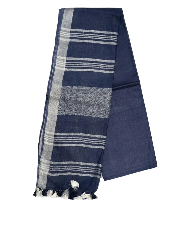 Navy Blue Striped Jaipur Cotton Saree with Handwoven Rajasthani Craft for Summer Parties and Cultural Celebrations