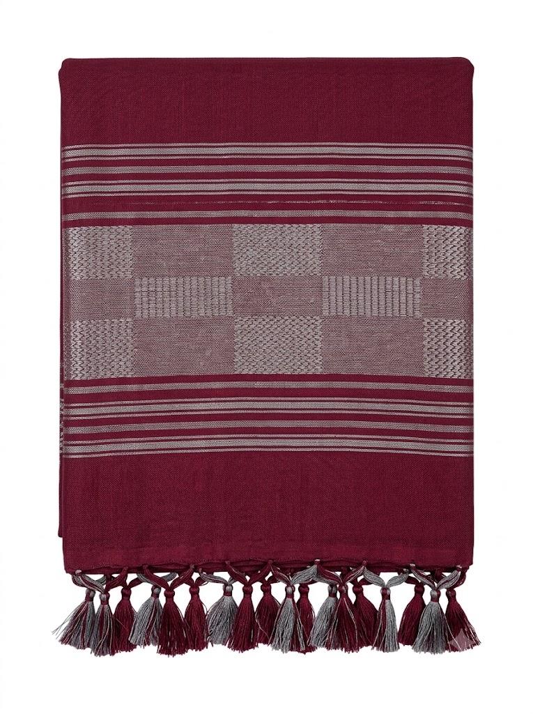 Maroon Striped Jaipur Cotton Saree with Handwoven Rajasthani Craft for Summer Parties and Cultural Celebrations