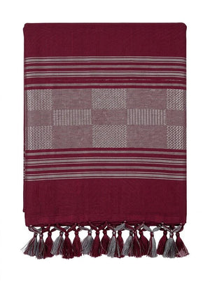 Maroon Striped Jaipur Cotton Saree with Handwoven Rajasthani Craft for Summer Parties and Cultural Celebrations