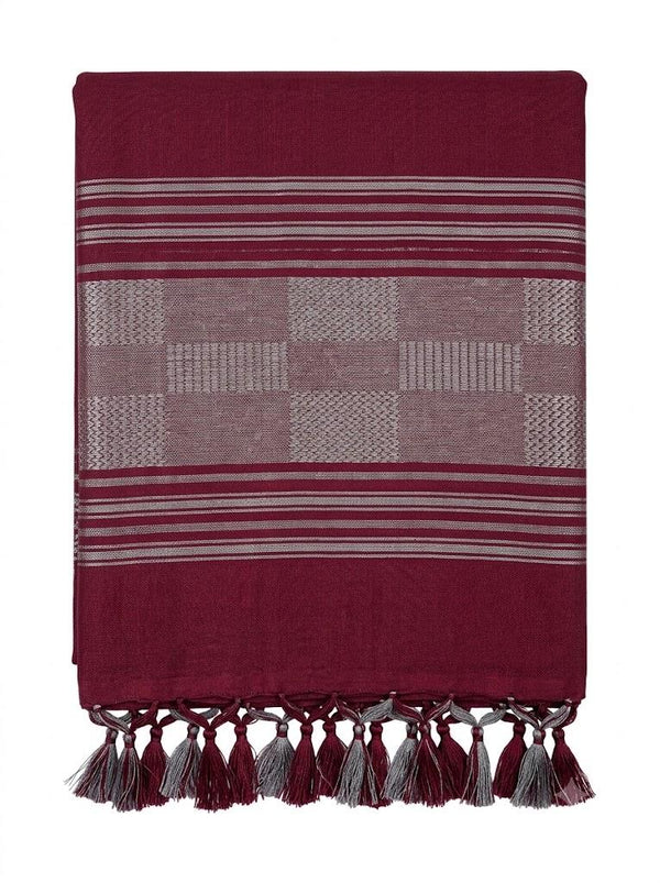 Maroon Striped Jaipur Cotton Saree with Handwoven Rajasthani Craft for Summer Parties and Cultural Celebrations