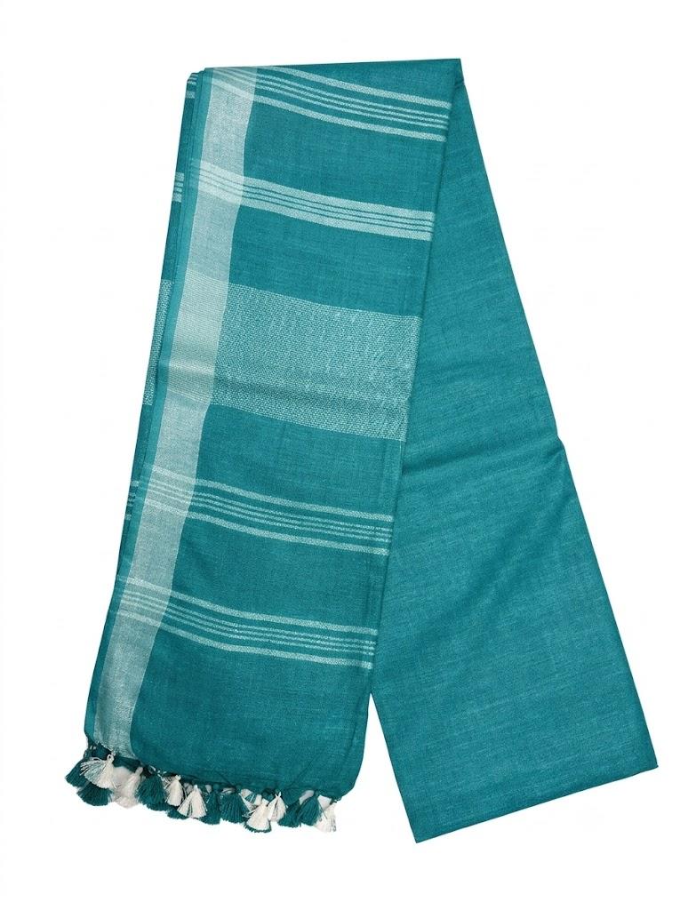 Turquoise Striped Jaipur Cotton Saree with Handwoven Rajasthani Craft for Summer Parties and Cultural Celebrations