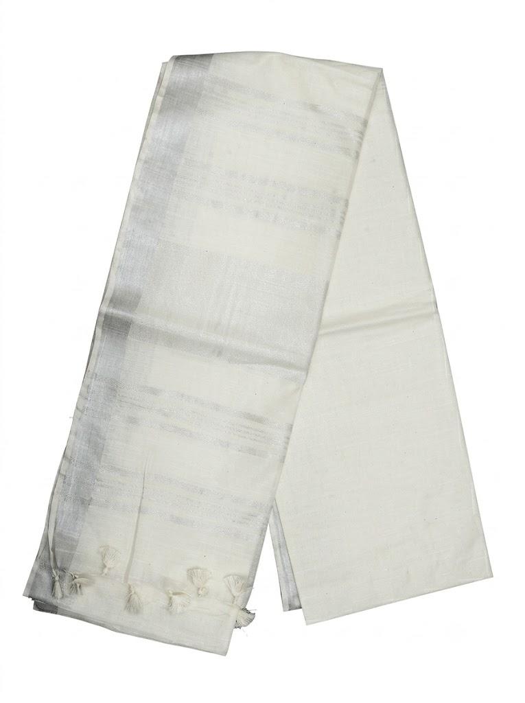 White Striped Jaipur Cotton Saree with Handwoven Rajasthani Craft for Summer Parties and Cultural Celebrations
