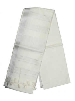 White Striped Jaipur Cotton Saree with Handwoven Rajasthani Craft for Summer Parties and Cultural Celebrations