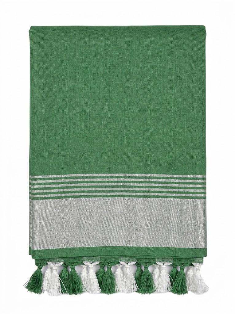 Green Striped Jaipur Cotton Saree with Handwoven Rajasthani Craft for Summer Parties and Cultural Celebrations