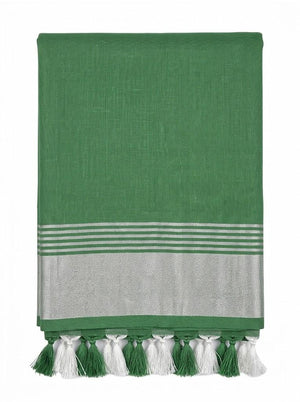 Green Striped Jaipur Cotton Saree with Handwoven Rajasthani Craft for Summer Parties and Cultural Celebrations