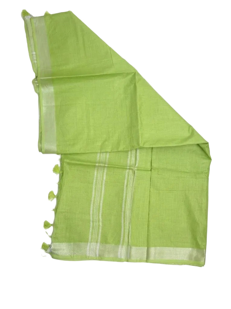 Light Green Striped Jaipur Cotton Saree with Handwoven Rajasthani Craft for Summer Parties and Cultural Celebrations